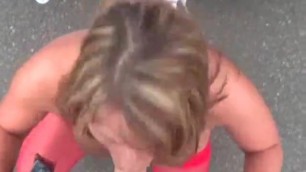 Busty amateur girlfriend outdoor blowjob with facial cumshot