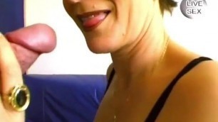 Granny with piercing sucks cock