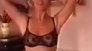 Sexy sex machine milf in black lingerie and garter belt got down and dirty with her handsome husband