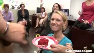 Male stripper cums on her slice of cake