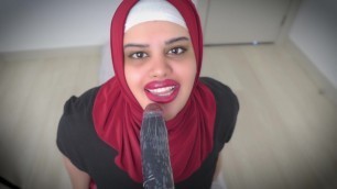 Arab StepMom Wearing Hijab Rides Dildo.